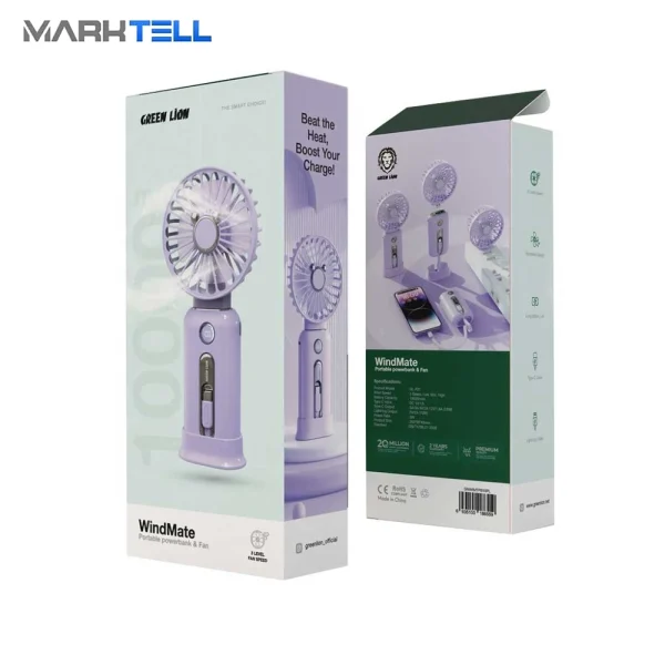 Green Lion Smart Appliances & Lifestyle WindMate Portable Power Bank & Fan 3 Level Speed Purple [GNWIMTPB10PL]